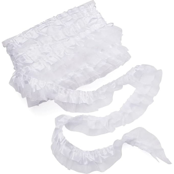 Beadthoven 21,8 Meter doppellagige Spitzenkante Organzabänder 4,8 cm geraffte plissierte Rüschenborte Chiffon Spitze Tüll Besätze Stoffband zum Nähen DIY Handwerk Kleid Kostüm Kissenbezug Weiß