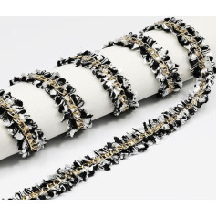 4,5 m, 22 mm, weiß-schwarzer Besatz, Stoff, Dekorationsband für alle Arten von Kleidungsstücken, Vorhängen, Nähen und Heimwerken, Basteln, Möbeldekoration (weiß/schwarz)