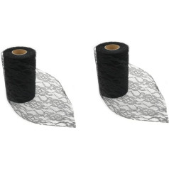 VILLCASE Pack of 2 Black Lace Ribbon, Flower Beads, Lace Trim, Tulle Ribbon for Wrapping, Black Lace Trim for Crafts, Wedding Decoration, Lace Stripes, Black