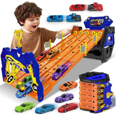 BuzzoXerex Car Racing Track for Children, Transport Truck with 5 Cars, Portable Toy, Car Raceway, Toy Race Truck Gift for Boys 3 4 5 6 7 8 Years
