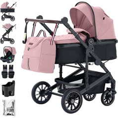 Daliya® Neomove 3-in-1 Pram, Buggy & i-Size Baby Seat (Black/Pink)