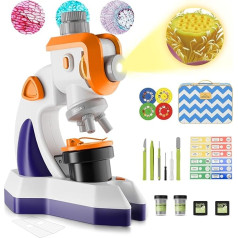 MAXLAPTER Microscope for Children 1200X with Projector: Microscope with Slide Set and Storage Bag - Scientific Educational Toy Gift for Children Beginners 8-12 Years (Orange/Purple)