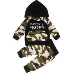 Juflam Baby Boy Camouflage Outfits Set Langarm Daddy's Boy Camo Hoodie Top mit Tasche + Hose