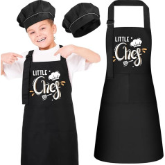 XLSXEXCL Kids Apron and Chef Hat Apron Little Chef Adjustable Kids Apron Chef Training Funny Apron for Kids Cooking Aprons Baking Aprons with 2 Pockets for Boys and Girls, black