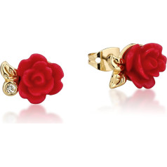 Disney Beauty & the Beast Gold-Plated Enchanted Red Rose Stud Earrings