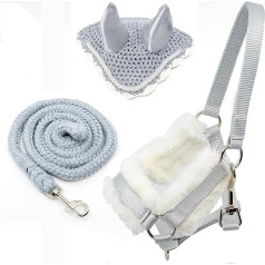 Hobby Horse Zubehör-Set, Halfter, Schwarz mit Führstrick und Insektenmütze, Schwarz und Weiß, für Hobby Horse, Größe A4 und A3