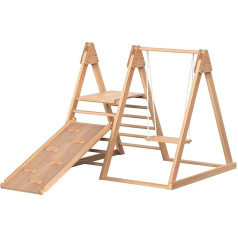 Goldicoo Indoor Wooden Climbing Triangle with Slide, Children's Swing, Climbing Wall