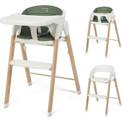 Babylo Sit & Grow High Chair and Child Seat with Safe Harness and Footrest, Removable Padded Seat Liner and Tray for Easy Cleaning, White & Green