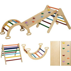 AIYAPLAY 5 in 1 Klettergerüst Set mit Rutsche, Kletterspielzeug zum Rutschen und Klettern, Indoor Holz Kletterdreieck für Kinder 1,5-4 Jahre, Mehrfarbig