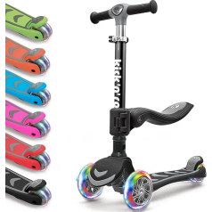 Kicknroll Children's Scooter 3 Years, Foldable Scooter, 4 Adjustable Heights, 3 LED Wheels, Non-Slip Deck 50 kg, Children's Scooter 2-in-1 with Seat Outdoor Sports Toy Birthday Gift for Boys Girls