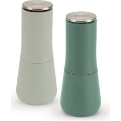 Joseph Joseph Milltop Refillable Salt and Pepper Mill Set with Ceramic Grinder and Anti Spill Design - Sage Green