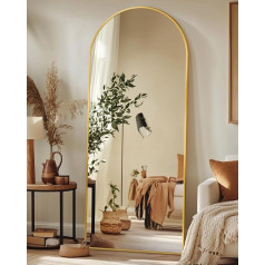 antok Full Length Mirror, 147 x 45 cm, Curved Standing Mirror, Large Full Length, Wall Mirror with Aluminium Alloy Frame and Shatterproof Glass, Floor Mirror for Living Room, Dressing Room, Gold