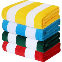 Yebeda Set of 4 Beach Towels, 180 x 90 cm, Large Cotton Beach Towels, Soft and Absorbent Bath Towel, Pool Towel, Shower Towel with Striped Pattern, (Blue/Green/Red/Yellow)