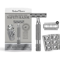 Rockwell Razors 6C Adjustable Double Edge Safety Razor in Gunmetal + 5 Swedish Stainless Steel Razor Blades