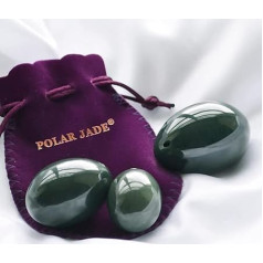 Nephrite Jade Eggs 3-pcs Set, Large, Medium and Small 3 Sizes, Drilled,with Unwaxed String, for Yoni Massage, Strengthening PC-Muscles or Crystal Healing, Excellent Bladder Control Device, Polar Jade