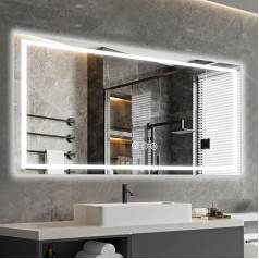 Ratsamee Bathroom Mirror with LED Lighting, 60 x 100 cm Mirror with Light, Wall Mirror with Front Lighting, Anti-Fog Function, Dimmable, with 3 Adjustable Light Colours