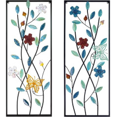 AOTISBAO 2 Stück 90,5x35,5cm Metall-Wandkunst-Dekor, Schmetterling mit Blumen, moderne Heim-Wanddekoration, Skulptur, große Metall-Wanddekoration mit Rahmen für Küche, Schlafzimmer, Wohnzimmer