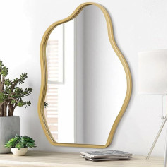 Asymmetric Mirror for Wall Modern Cloud Wooden Framed Wall Mirror Unique Shape Wall Mounted Vanity Mirror Decorative for Living Room Bedroom Bathroom Entrance Large