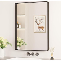 Keonjinn Bathroom Mirror for Sink, 60 x 81 cm, Wall Mirror, Black, Bathroom Mirror, Rounded Corner Farmhouse Vanity Mirror, Tempered Glass Decorative Mirror Hallway Wall (Horizontal/Vertical)