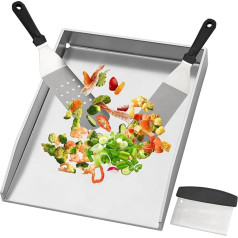 WELL GRILL Plancha Grill Plate 44.5 cm BBQ Stainless Steel Grill Pan with Grill Spatula Scraper Set for Weber Spirit 200 & 300 Series, Enders Brooklyn Next, San Diego Next Gas Grills
