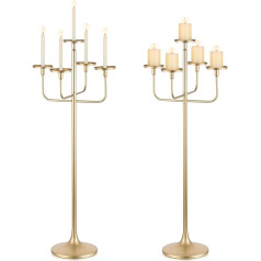 Sziqiqi Candle Holder Gold for Weddings: Set of 2 5 Arms Candle Holders Large for Taper Candles and Pillar Candles - 122 cm High Candle Holder Base Made of Metal for Christmas Birthday Party