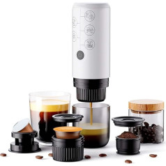 HAILASRE 3 in 1 Portable Espresson Machine Eletric Travel Coffee Maker With NS Capsule & Ground Coffee & DolceGusto Pod， USB-type C & Car Charger，17 Bar Filter Coffee Maker(White) without heating