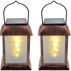 Solar Lights for Outdoor Hanging, Pack of 2 Solar Lanterns with LED Bulb, IP65 Waterproof Metal Solar Lights for Outdoor Garden Decoration Outdoor Backyards Balcony Lighting