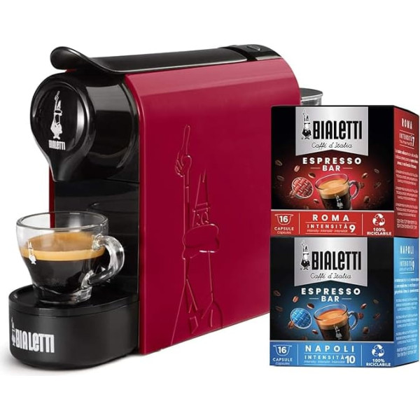 Bialetti Gioia Espresso Machine with 32 Capsules, Works Only with Capsules, Red