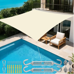 NAKIHOUSE Waterproof Sun Sail with Mounting Kit, 3 x 4 m, UV Protection, Sun Protection Awning for Garden, Balcony and Patio