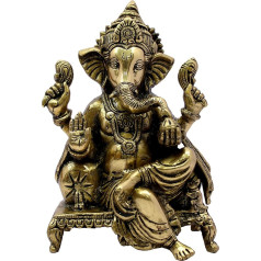 eSplanade Brass Chowki Ganesha Ganpati Vinayak Showpiece | Murti Idol Statue Sculpture - 21cm