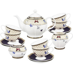 fanquare 21-Piece Porcelain Tea Set, Colourful Butterfly Pattern Coffee Set, Afternoon Tea Set for 6 People