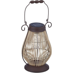 Relaxdays Solar Lamp, Lantern, Integrated LED Fairy Lights, Garden, Balcony & Patio, Outdoor Light, Rattan, Brown, 31.5 x 21 x 19 cm