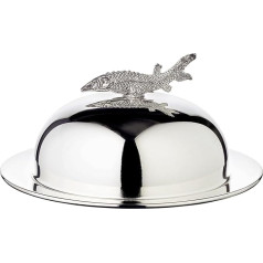 EDZARD Sturgeon Caviar Bowl Diameter 14 cm Height 7 cm Elegant Silver-Plated with Saucer and Glass Insert with Fish Figure as Handle