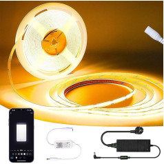 10 m WiFi Intelligent COB LED Strip 2700 K Warm White, 384 LEDs/M DC12 V, CRI90+, 4270 lm, Band Light Strip Works with Google Home Assistant/Alexa, CRI90+ Bright LED Strip with WiFi Dimmer and GS
