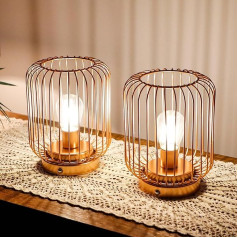 TRIROCKS Set of 2 Metal Table Lamps in Cylinder Battery Operated Rechargeable Bedside Lanterns in Cage Touch Sensitive Dimmable LED Lights for Indoor Outdoor Wedding Parties