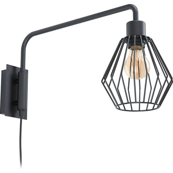 EGLO Tabillano 1 Wall Light, 1-Bulb Wall Light Vintage, Industrial, Retro, Steel Interior Wall Light, Living Room Lamp, Hallway Lamp in Black, E27 Socket