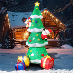 240 cm Inflatable Christmas Decoration Outdoor with Rotating LED Lighting, XXL Inflatable Christmas Tree with Santa, Snowman and 3 Gift Boxes for Garden, Patio, Lawn