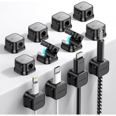 JOYROOM Pack of 12 Cable Holder, Cable Clips, Adjustable Cable Organiser, Magnetic Cable Management, Self-Adhesive Cable Holder for Desk, Bedside, Charging Cables, HDMI, USB, Audio Cable, Black