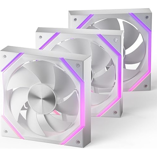 AsiaHorse RGB PC Fan 120 mm [Pack of 3] [HDB] 61.5 CFM/2000 RPM/2.16 MMH2O ARGB & PWM Fan, 50,000 Hours Life Nyota-A12 White for Desktop PCs