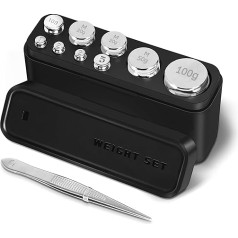 GRAM PRES Calibration Weights 210 g, 9 Pieces Stainless Steel Scale Calibration Weight Kit, 1 g 2 g 5 g 10 g 20 g 50 g 100 g Calibration Weight with Storage Box, Tweezers for Digital Scale
