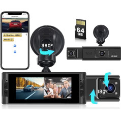 Inefala WiFi DashCam with 64GB SD Card, Dash Cam Car Front Indoor Wireless G-Sensor, Car Camera FHD 1080P with Integrated WLAN/App, Loop Recording, Motion Detection, Exposure Adjustment