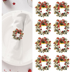 Kesote Napkin Rings Wreath Napkin Buckle 8 Pieces Christmas Wreath Napkin Holder Vintage Table Decoration Christmas Decoration