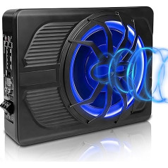 WODHMIEY 10 Inch 800 W Ultra Thin Active Subwoofer for Car/Truck with Amplifier, Strong Bass, Frequency 20 Hz - 150 Hz, Includes Bass Controller, with Protection Functions, LED Ambience Light (Blue