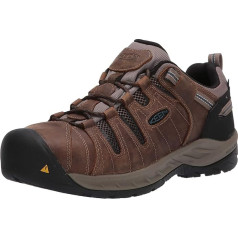 KEEN Utility Men's Flint II Low Steel Toe Cap Waterproof Non-Slip Work Shoes Construction Shoes Cascade Brown/Orion Blue