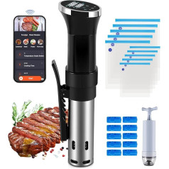 MXBAOHENG WiFi Sous Vide Stick 1100 W Sous Vide Cooker for Containers up to 23 L Sous Vide Machine App Control, Temperature Range 25-95 °C, Waterproof, 3D Circulation with 10 Vacuum Bags and Recipes