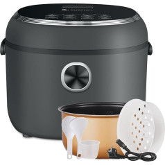 AMZCHEF Mini Rice Cooker 4L Multi Cooker for 5 People, 8 Cups (Uncooked), 860W Rice Cooker with 7 Cooking Functions, Steamer Basket, 12H Preset and Keeping Warm, Non-Stick Inner Pot, Carry Handle