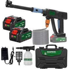 Battery Pressure Washer with 2 Batteries and 5 Metre Flexible Hose, 6-in-1 Nozzle, for Watering, Cleaning, Car Washing, Floor Washing