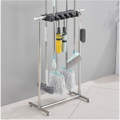 Universalhalter für Wischmopps und Besen, beweglicher, bodenmontierter kommerzieller Wischmoppständer, Organizer und Aufbewahrung für Reinigungsmittel und Werkzeuge, Wischmopp-Abtropfständer, für