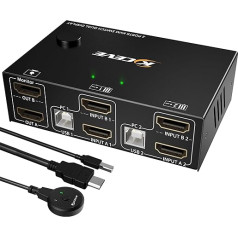Dual Monitor KVM Switch HDMI 2 Port 4K@30Hz, MLEEDA KVM Switch 2 Monitors for 2 Computers Share 2 Monitors and 4 USB 2.0 Hub, Desktop Controller and USB HDMI Cable Included