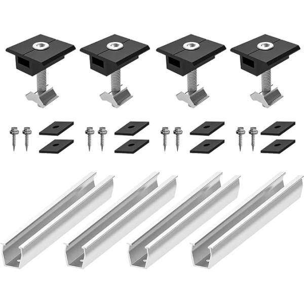 Tiardey 8 Pcs Solar Panel Bracket Kit Mounting Kit for Solar Panel Flat Roof 20cm Rail Solid Clamp